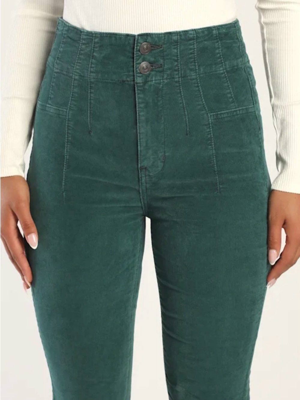 Free People Teal High-Rise Corduroy Wide-Leg Jeans